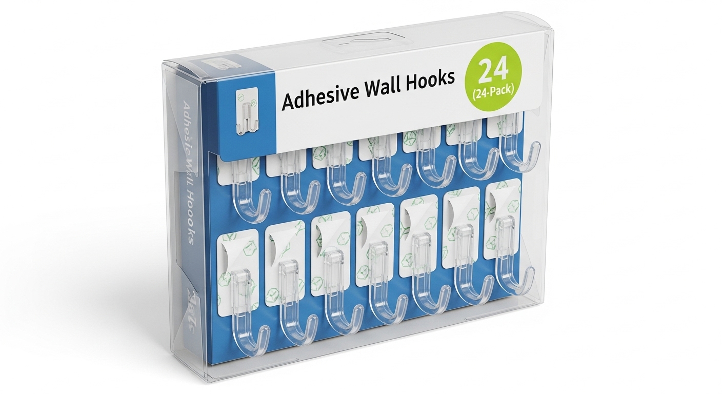 Adhesive Wall Hooks (24-Pack)